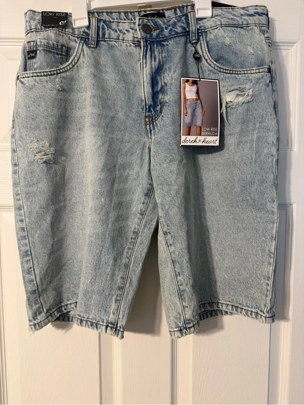 Derek Heart Light Blue Low-Rise Denim Bermuda Shorts